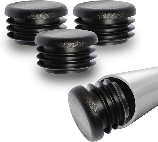 Product image of Prescott Plastics 1" (25.4mm) Outer Diameter Ribbed Plastic Hole Plugs, Round Black Metal Tubing End Caps, Strong Furniture Leg Inserts, Impact & Weather Resistant, Made in The USA - 10 Pack