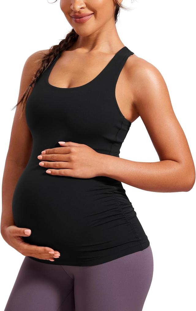 Product image of CRZ YOGA Butterluxe Womens Racerback Maternity Tank Tops Ruched Sleeveless Pregnancy Yoga Tee with Built in Bra Workout Shirt