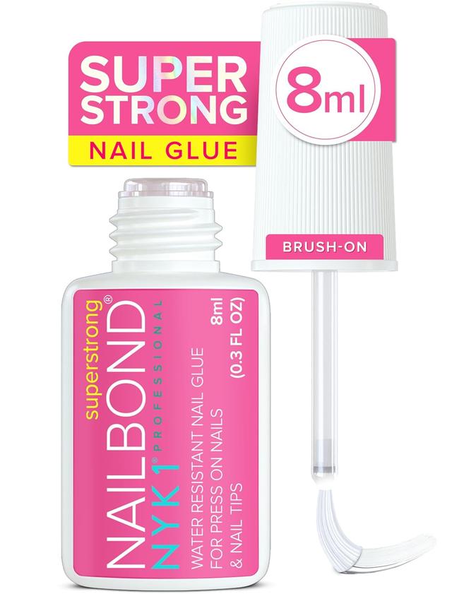 Product image of Super Strong Nail Glue for Press On Nails, Nail Tips & Acrylic Nails (8ml) NYK1 NailBond Brush On Glue for Press Ons, Tips & Acrylics - Long Lasting, Maximum Strength, Mess-Free Application