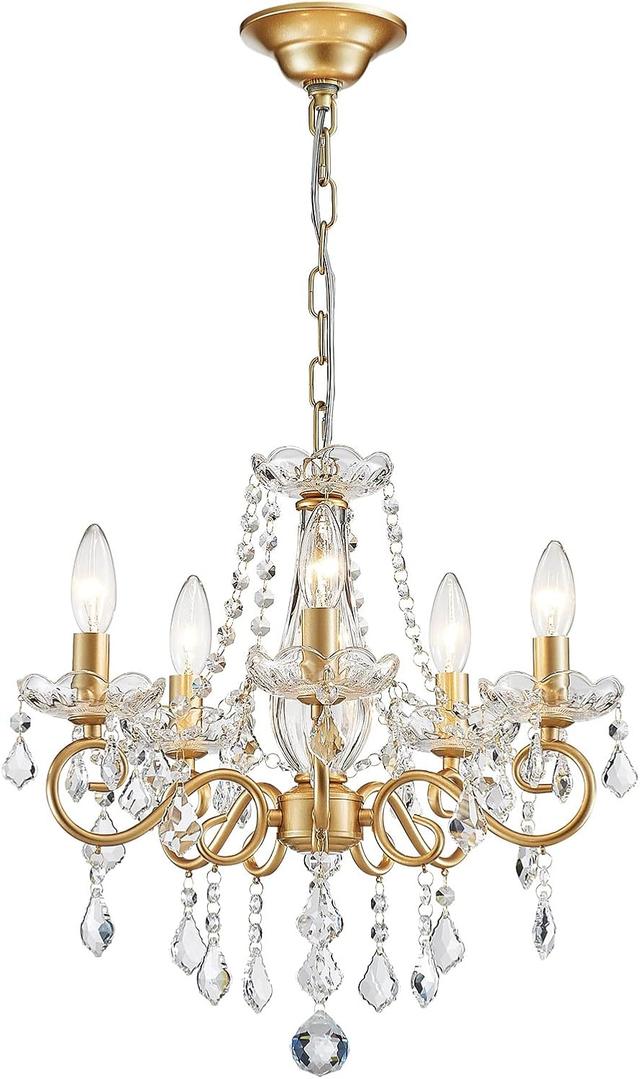 Product image of ANJIADENGSHI Mini Crystal Chandelier K9 Crystal Lighting Chandelier for Living Room 5 E12 Bulbs High 16.5 in x Diameter 16.9 in, Golden