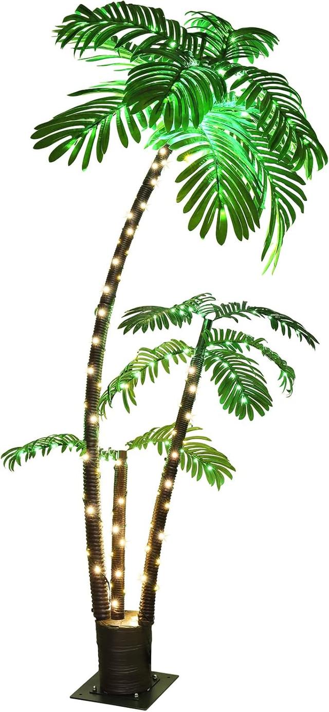 Product image of OUSHENG Lighted Palm Tree Bar Outdoor Christmas Decorations Decor, Light Up LED Artificial Fake Faux Trees Lights for Outside Patio Yard Pool Porch Deck Party Tropical, 6FT