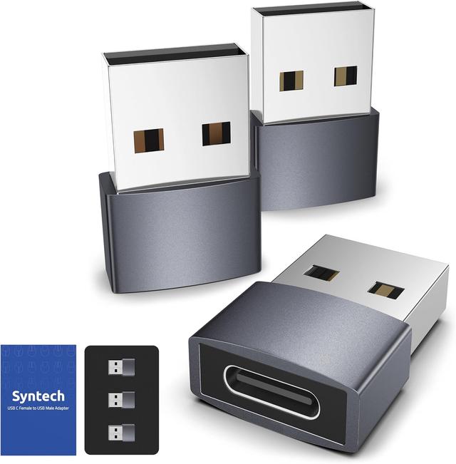 Product image of Syntech USB C Female to USB Male Adapter Pack of 3 [Travel Must Haves, Aluminum] USB C to USB Adapter, Type C Charger Cable Power Converter Compatible with iPhone 15 Apple Watch AirPods CarPlay, etc.