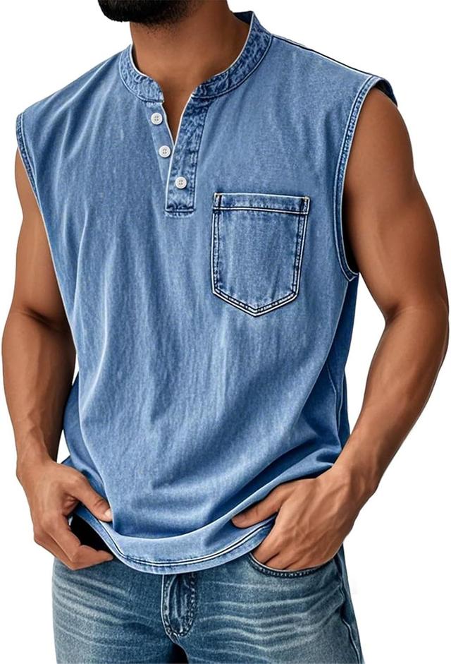 Product image of Mokaloha Mens Gig and Tall Sleeveless Distressed Tank Tops Vintage Muscle Button Up Henley T Shirts for Men Shirt
