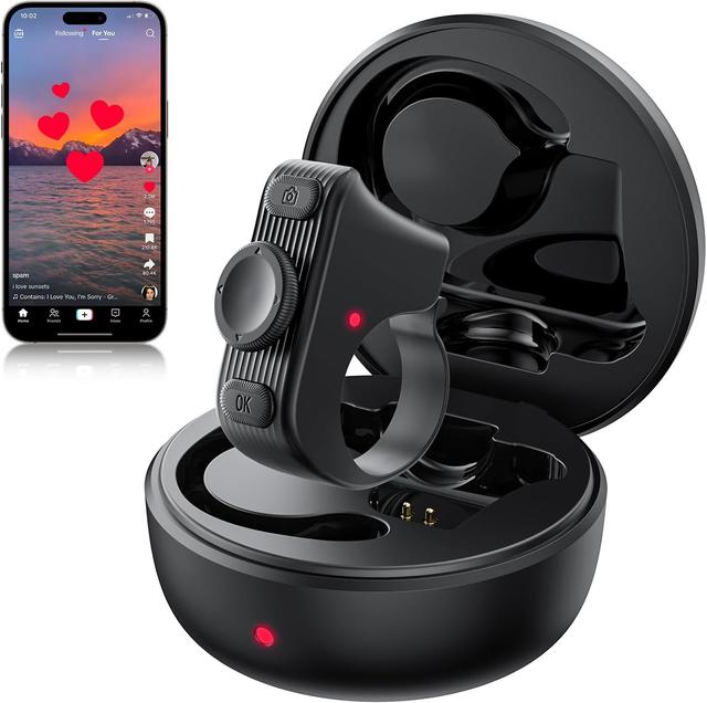 Product image of Remote Scrolling Ring for Tiktok,Page Turner for Kindle App,Bluetooth Camera Shutter Remote for iPhone, Android,iOS,iPad,Tablet-Black
