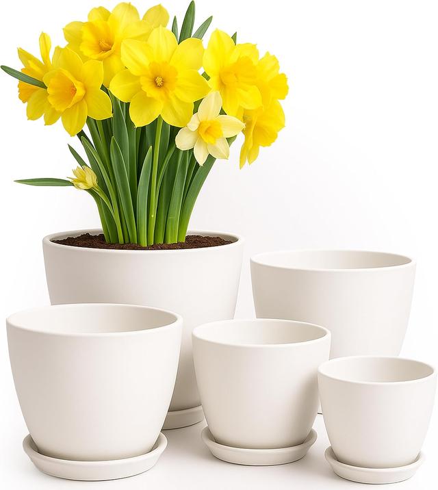 Product image of Utopia Home - Plant Pots Indoor with Drainage - 7/6.6/6/5.3/4.8 Inches Garden Flower Pots for Indoor Planter - 5 Pack White Plastic Planters - Ideal for Stocking Stuffers or Room, Office Home Decor
