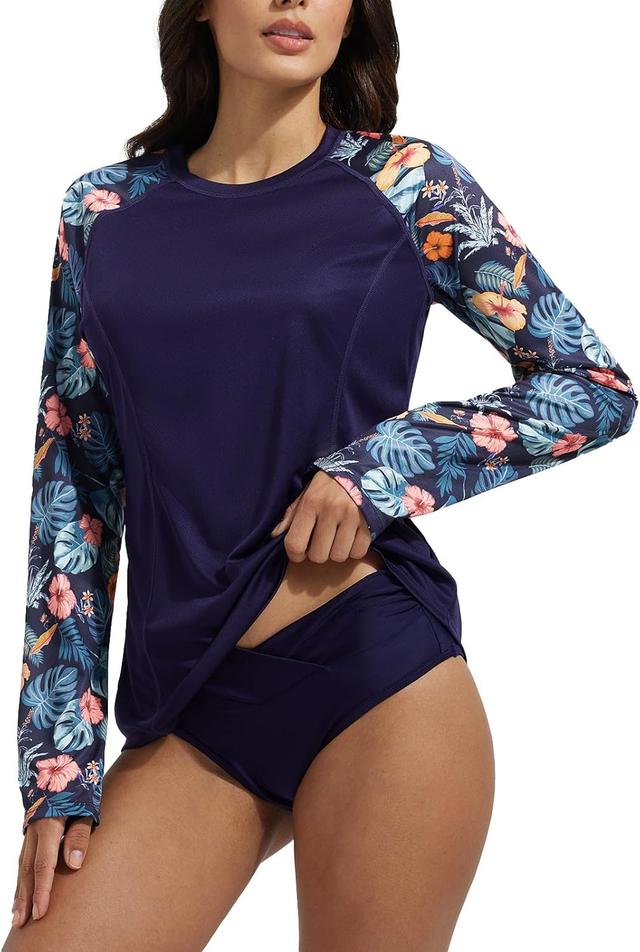 Product image of baleaf Rash Guard for Women Swim Shirts UPF 50+ UV Sun Protection Long Sleeve Swimsuit Top Zipper Pocket Thumbhole