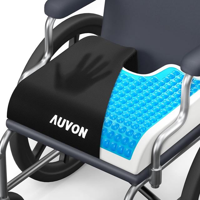 Product image of AUVON Gel Wheelchair Seat Cushion, Relieve Sciatica, Back, Coccyx, Pressure Sore and Ulcer Pain, Refreshing Ergonomic Chair Cushion with Waterproof Silk Fabric, Anti-Slip Cover, Removable Strap