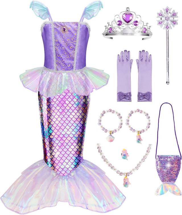 Product image of Meland Mermaid Dress - Little Mermaid Costume with Bag for Girls 3-8, Birthday Gift