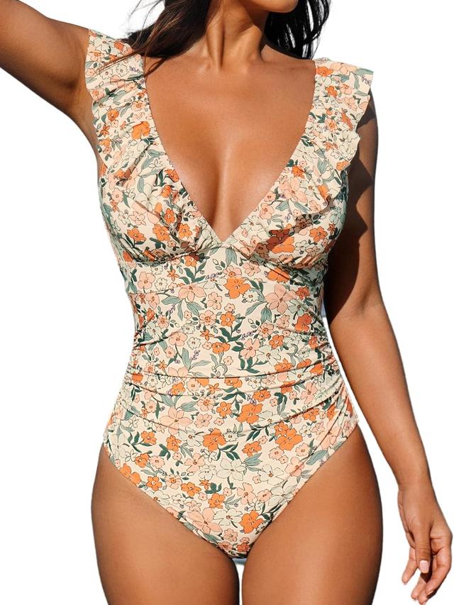 Product image of CUPSHE Women's Ruffled One Piece Swimsuit V Neck Lace Up