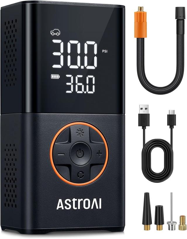 Product image of AstroAI L7 Tire Inflator Portable Air Compressor Cordless Mini Bike Pump with Digital Dual Values Display, 150 PSI Car Tires Air Pump with LED Lights&Pressure Gauge for Auto, Motorcycles, Bikes, Balls