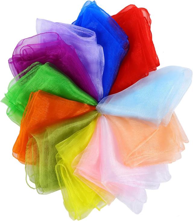 Product image of Juggling Scarves, 12 PCS Dance Music Scarfs, Colorful Silk Actives Scarves, Magic Tricks Performance Props Accessories, Rhythm Band Scarfs for Toddlers Children (12 Colors, 24" x 24")