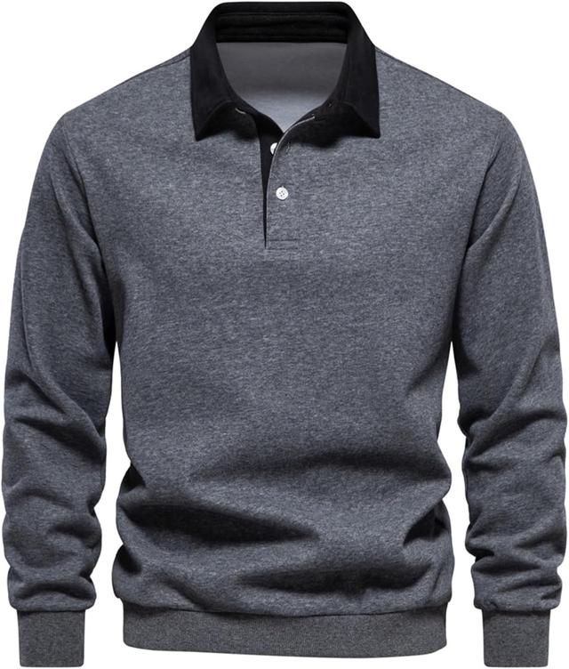 Product image of Men's Long Sleeve Polo Shirts Slim-fit Cotton Rugby Shirt Basic Color Spliced Designed Sweatshirt