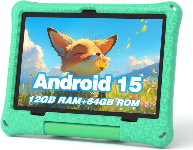 Product image of Kids Tablet, 10.1 Inch Android 15 Tablet for Kids, 12GB+64GB, Octa-Core, 6000mAh Battery, WiFi 6, Pre-Installed Kids Apps, Parental Control, with EVA Protective Case – Ideal Gift for Toddler (Green)