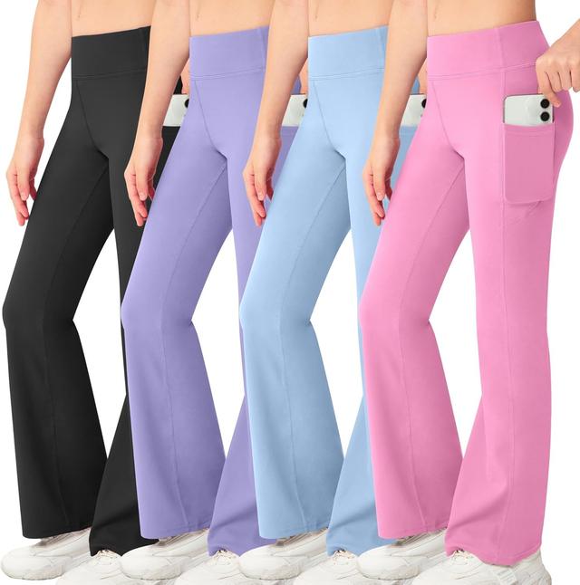 Product image of NORMOV Girl's Bootcut Yoga Pants with Pockets,High Waisted Casual Kids Bell Bottoms Pants