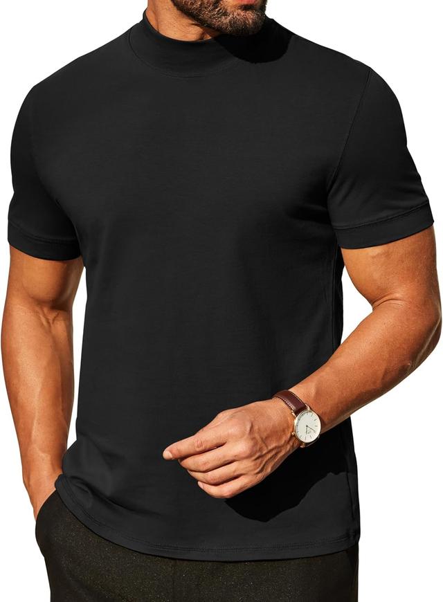 Product image of COOFANDY Mens Mock Turtleneck Shirts Casual Premium Cotton Short Sleeve Shirt 2025 Basic Half Neck T-Shirts