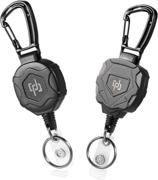 Product image of 2 Pack Retractable Keychain Heavy Duty Carabiner Badge Holder, Tactical ID Badge Reel with 32” Steel Retractable Cord, 8.0 OZ