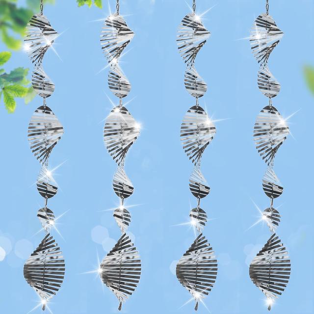 Product image of Stainless Steel Bird Deterrents for Outside,3D Wind Spinners Outdoor Decor,12 Discs Reflective Bird Scare Discs 4 Set Bird Reflectors to Keep Woodpecker Pigeon Away from House Window Patio Yard Porch