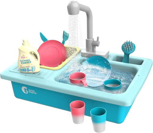 Product image of CUTE STONE Color Changing Kitchen Sink Toys, Children Electric Dishwasher Playing Toy with Running Water, Upgraded Faucet, Automatic Water Cycle System Play House Pretend Role Play Toys for Boys Girls