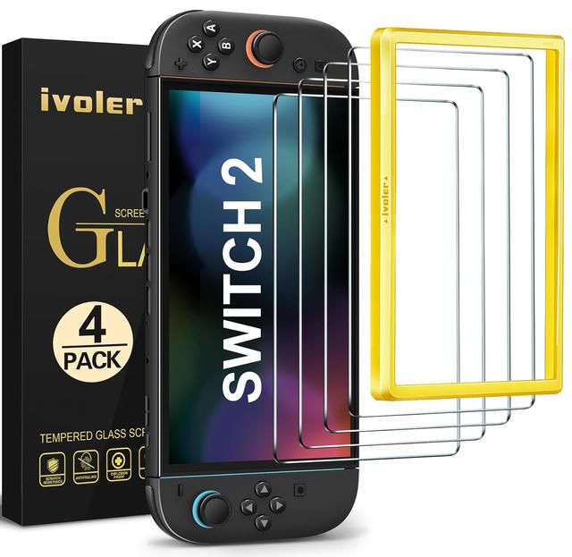 Product image of ivoler 4-Pack Tempered Glass Screen Protector Designed for Nintendo Switch 2 2025 with [Alignment Frame] Transparent HD Clear[Updated Version] Screen Protector for Switch 2 7.9''