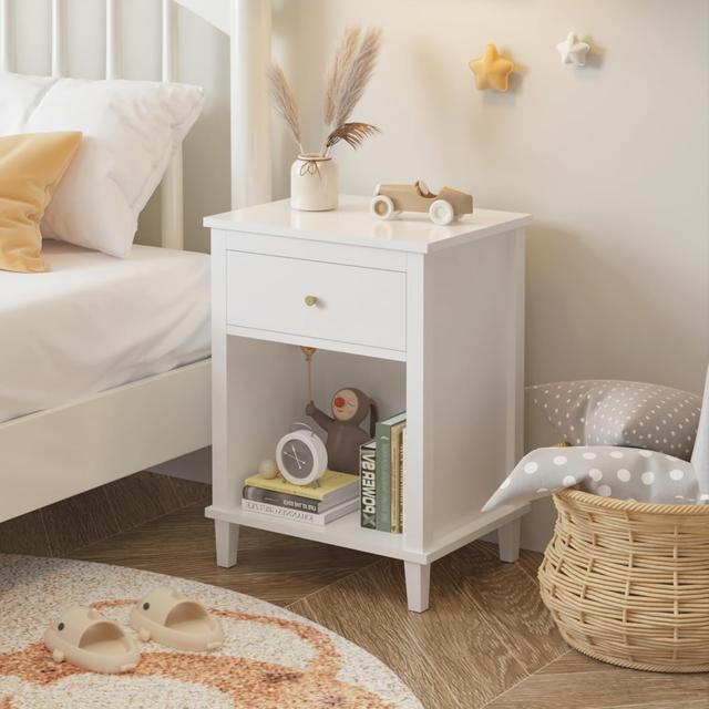 Product image of Kids Nightstand with One Drawer, Modern Nightstand, End Table for Boys and Girls, for Living Room, Bedroom (White)