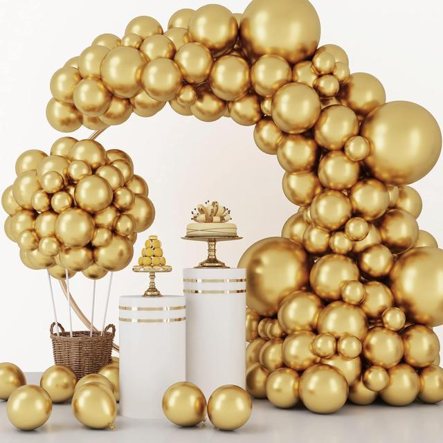 Product image of RUBFAC 129pcs Metallic Gold Balloons Different Sizes 18 12 10 5 Inch, Latex Balloon Garland Arch Kit for Party Graduation Wedding Holiday Happy Birthday Decoration