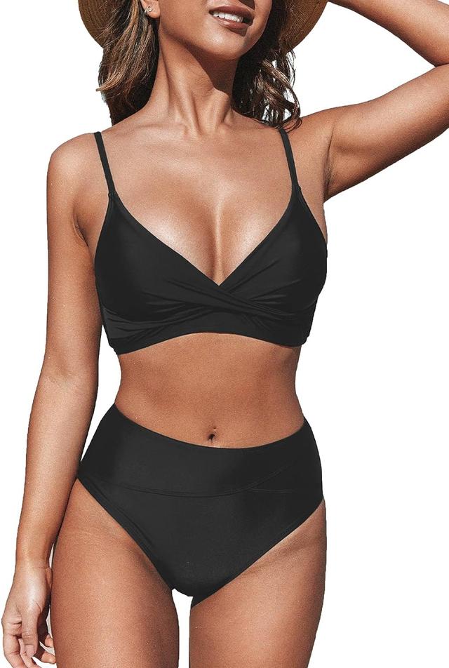 Product image of CUPSHE Women's Bikini Sets Two Piece Swimsuit High Waisted V Neck Twist Front Adjustable Spaghetti Straps Bathing Suit