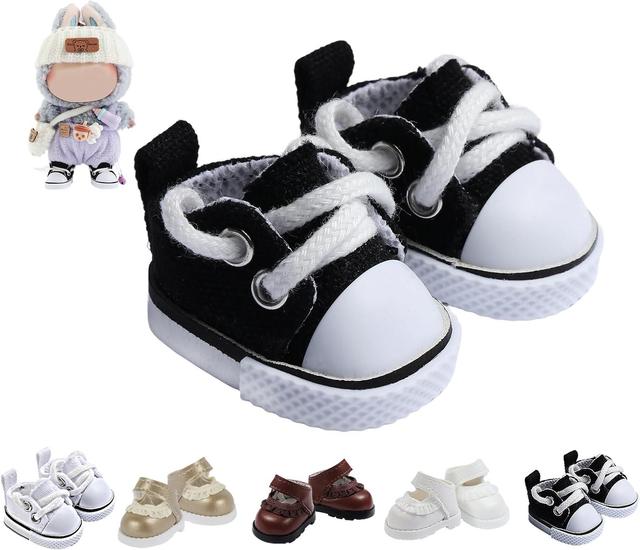 Product image of 2025New Doll Shoes,for labubu Shoes, Perfect Match for labubu Clothes,Shoes for 15&17cm Doll Accessories,1 Pair of Mini Black Canvas Shoes