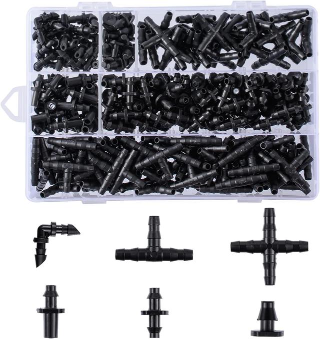 Product image of 280 Pcs Barbed Connectors Irrigation Fittings Kit,Drip Irrigation Barbed Connectors 1/4''Tubing Fittings Kit for Flower Pot Garden Lawn(Straight Barbs,Single Barbs,Tees,Elbows,End Plug,4-Way Coupling)