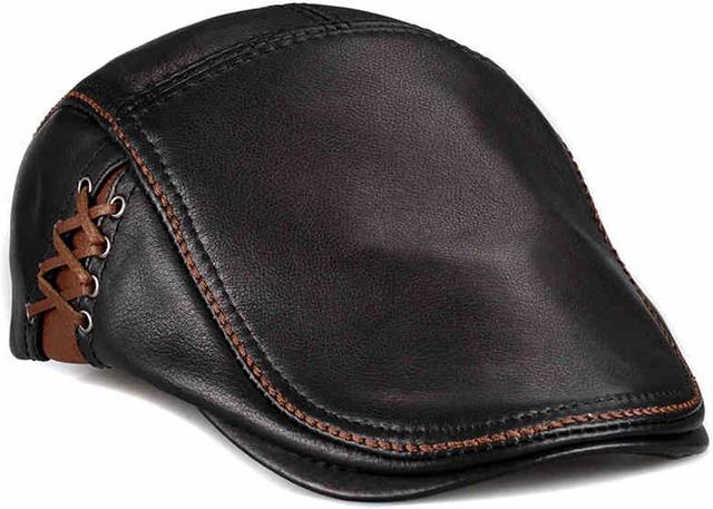 Product image of Unique Flat Cap Hunting Cowhide Leather Driver Ivy Cap Newsboy Hat