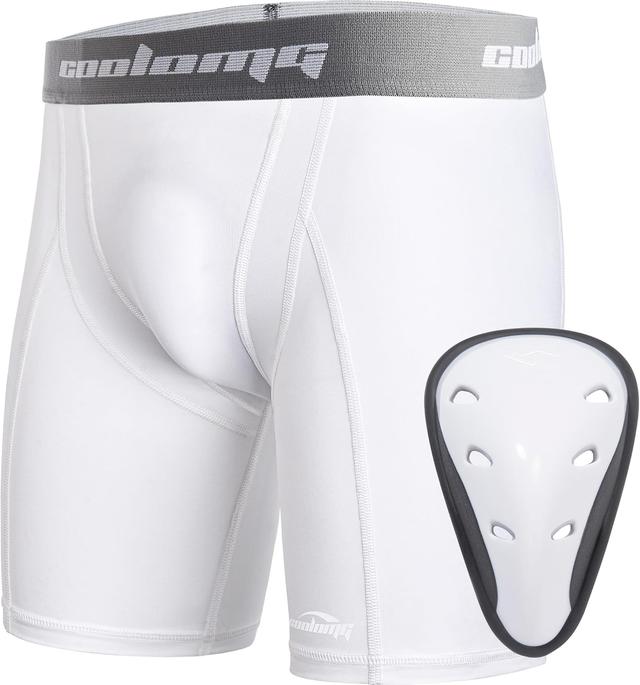 Product image of COOLOMG Youth Boys Compression Shorts with Protective Cup Sliding Underwear for Baseball Football Lacrosse Hockey