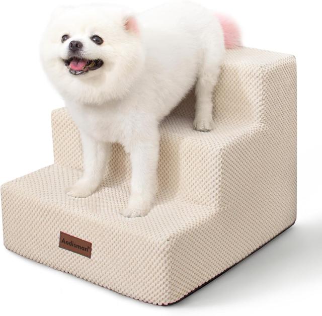 Product image of Dog Stairs for Small Dogs & Cats, 3-Step Non-Slip Pet Steps for Couch Sofa and Chair, Beige, 13.6" H