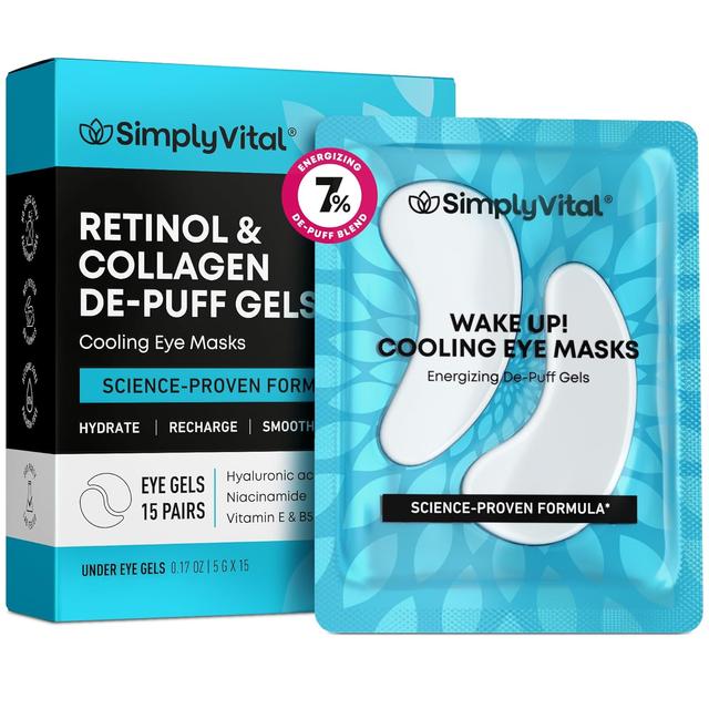 Product image of SimplyVital Cooling Eye Masks with Retinol, Collagen and Hyaluronic Acid - Under Eye Patches for Women - Undereye Mask Patches for Puffy Eyes and Dark Circles - De-Puff Gels - 15 Pairs