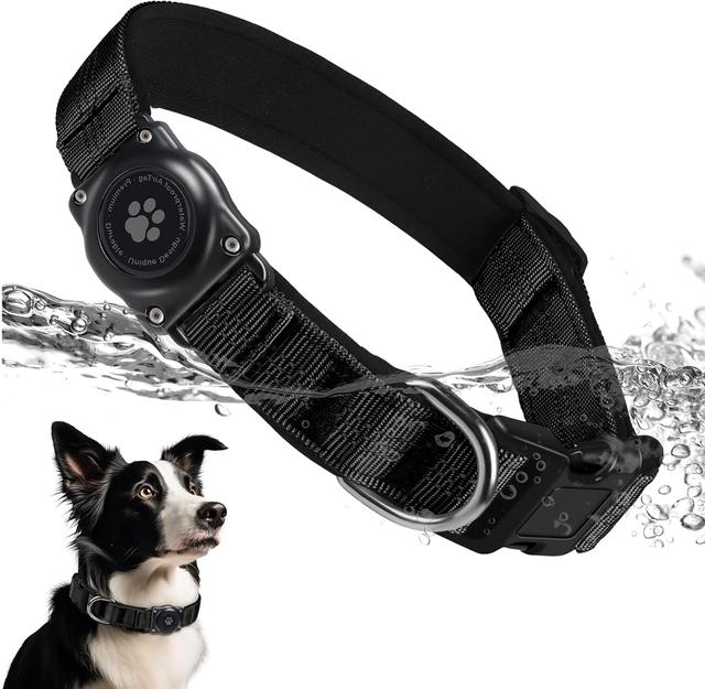 Product image of Upgraded AirTag Dog Collar, IP68 Waterproof Air Tag Dog Collar Holder, Reflective, Ultra-Durable, Comfortable Padded, Heavy Duty Dog Collars for Small Medium Large Dogs (L (14.8"-20.3"), Black)