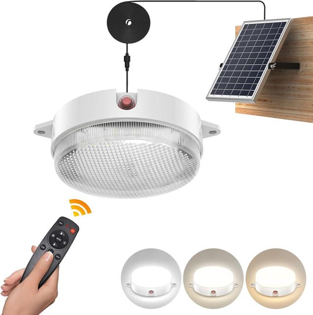 Product image of Solar Ceiling Light, Daytime & Night 6000K/4000K/3200K Solar Shed Light with On Off Switch & Remote, Dimmable Waterproof Barn Lights Indoor & Outdoor for Cabin Shelter Hallway Tools Room