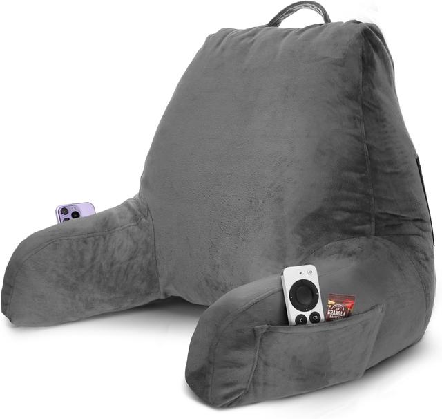 Product image of Nestl Reading Pillow with Shredded Memory Foam, Designed for Sitting Up in Bed and Couch, Back and Arms Adjustable Support for Adult & Teens Backrest Pillows for Reading, with Washable Cover Dark Grey