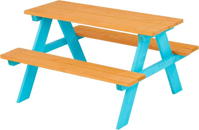 Product image of Teamson Kids - Wooden Outdoor Child Children Kids Picnic Table & Chair Bench Set - Brown/Aqua