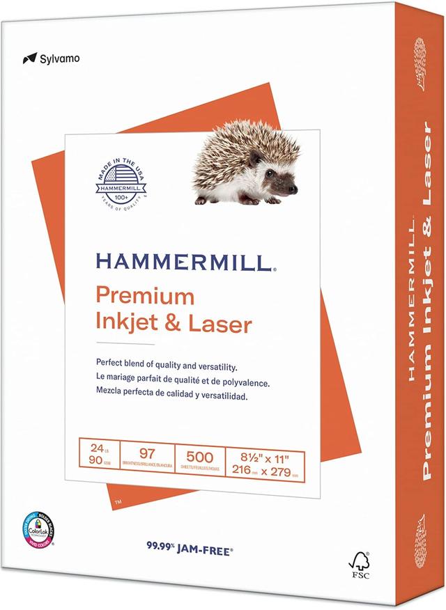 Product image of Hammermill Printer Paper, Premium Inkjet & Laser Paper 24 Lb, 8.5 x 11 - 1 Ream (500 Sheets) - 97 Bright, Made in the USA, 166140R