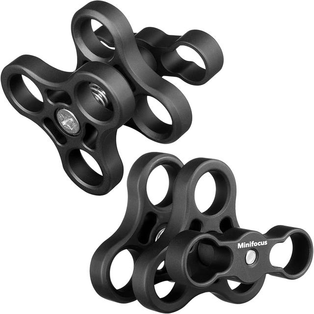 Product image of MINIFOCUS 2PCS 1'' Aluminum Triple Holes Ball Clamp Mount for Underwater Diving Light Arms Tray System, Photography Diving Camera, 360° Clip for GoPro Action Camera Flashlight Arms System