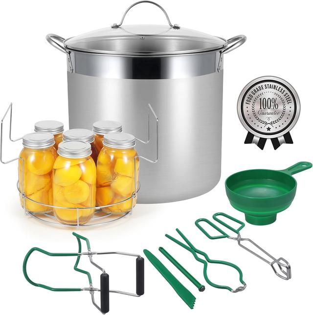 Product image of Stainless Steel Canning Pot with Rack and Lid, Large Water Bath Canner, Full Home Canning Supplies Starter Kit, Compatible with Induction and Glass Top Stoves (Green)