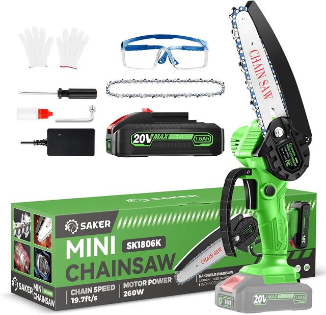 Product image of Saker Mini Chainsaw|6 Inch Chainsaw[2025 Upgraded]|Mini Cordless Electric Chain Saw|Small Handheld Portable Chainsaw Battery Powered Chain Saw for Tree Trimmer and Garden,Father's Day Gift for Men Dad