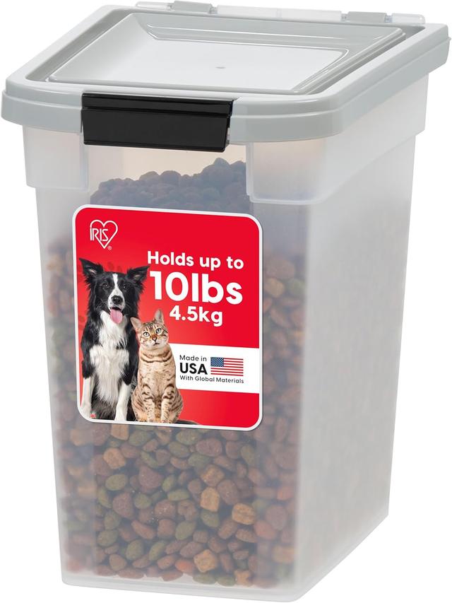 Product image of IRIS USA Airtight Dog Food Storage Container, WeatherPro, Up to 10 lbs, for Dog Cat Bird and Other Pet Food Storage Bin, Keep Fresh, Translucent Body, Made in USA, Clear/Gray