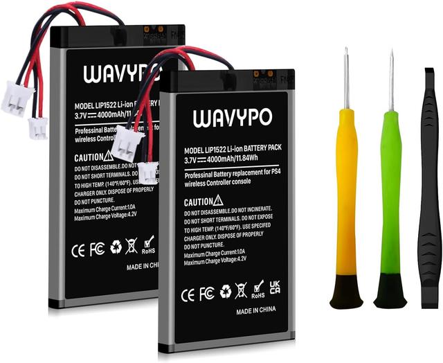 Product image of WAVYPO 2 Pack PS4 Controller Battery, 4000mAh Replacement for PS4/PS4 Pro/PS4 Slim PlayStation 4 Dualshock 4 Controller CUH-ZCT1H CUH-ZCT1E CUH-ZCT1U CUH-ZCT2U CUH-ZCT2