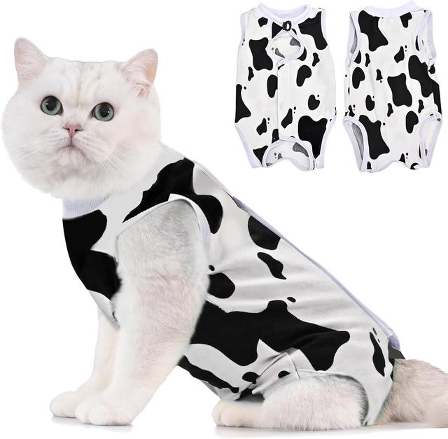 Product image of Avont Cat Recovery Suit - Kitten Onesie for Cats After Surgery, Cone of Shame Alternative Surgical Spay Suit for Female Cat, Post-Surgery or Skin Diseases Protection -Cow(M)