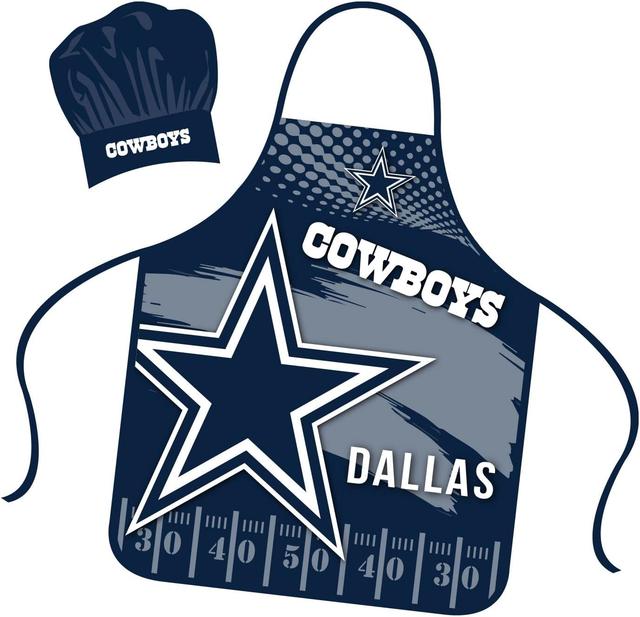 Product image of Dallas Cowboys Apron Chef Hat Set Full Color Universal Size Tie Back Grilling Tailgate BBQ Cooking Host
