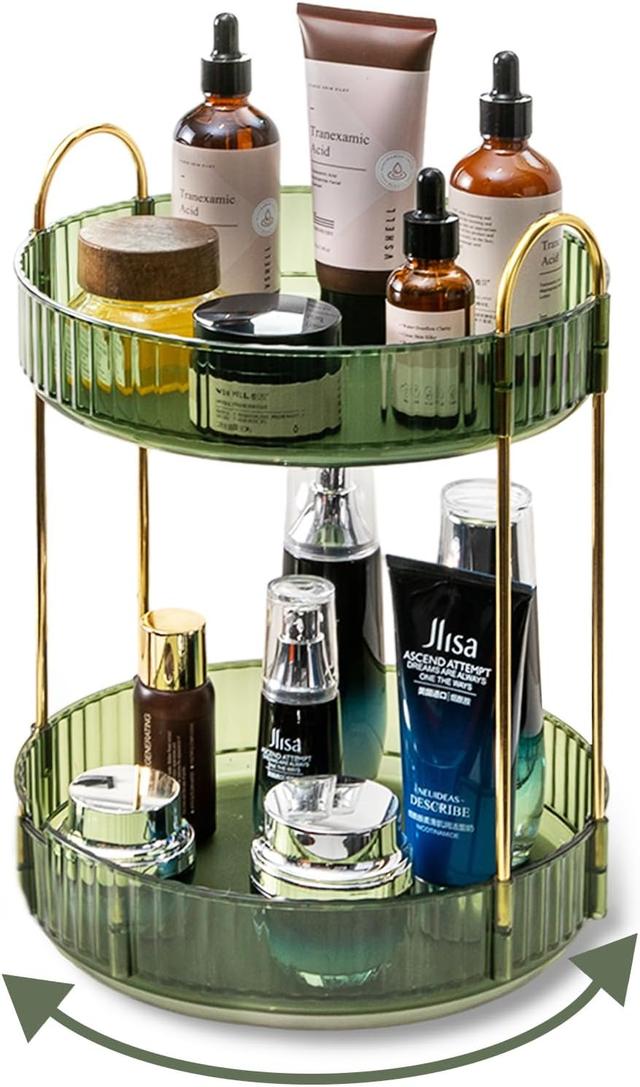 Product image of 360 Rotating Makeup Organizer for Vanity,2 Tier Large Capacity Skincare Organizers,Bathroom Counter Organizer, Spinning Perfume Organizer & Vanity Organizer (Green-2 Tier)