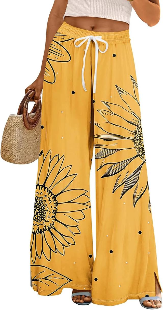 Product image of Dress Pants Women Petite High Waisted Wide Leg Summer Beach Vacation Women's Pants Boho Lounge Casual Palazzo Trousers