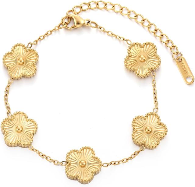 Product image of TICVSS Four Leaf Clover Bracelet for Women 18K Gold Plated Stainless Steel Lucky 4 Leaf Gold Link Bracelet Jewelry Gift for Women
