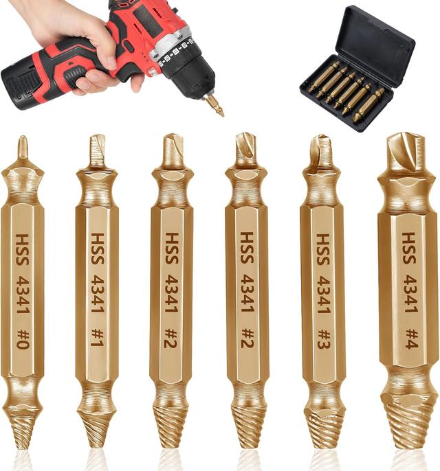 Product image of Damaged Screw Extractor Set,6 Pcs Gift Screw Remover and Extractor Kit Stripped HSS 2-in-1 Bolts Drill Bit Tools High-Speed Steel Remover for Men Husband Boyfriend Easy Removal of Rusty Broken