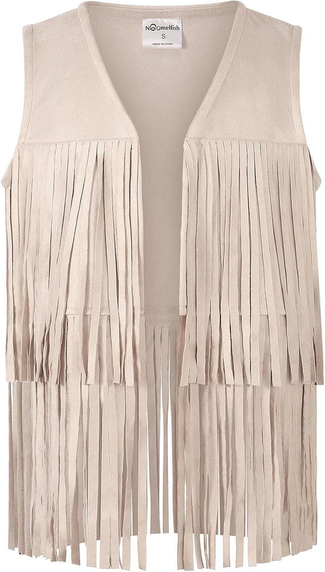 Product image of Noomelfish Girls Suede Fringe Vest Sleeveless Boho Tassels Jacket Cardigan (5-12 Years)