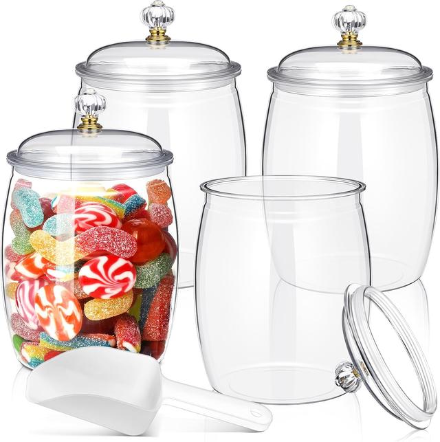 Product image of Nuogo 4 Pcs Candy and Cookie Jars with Lids 30/42/64/80/90 Oz Clear Plastic Cookie Container Candy Jars Large Airtight Apothecary Storage Organization for Wedding Home Kitchen Bar(64 oz)